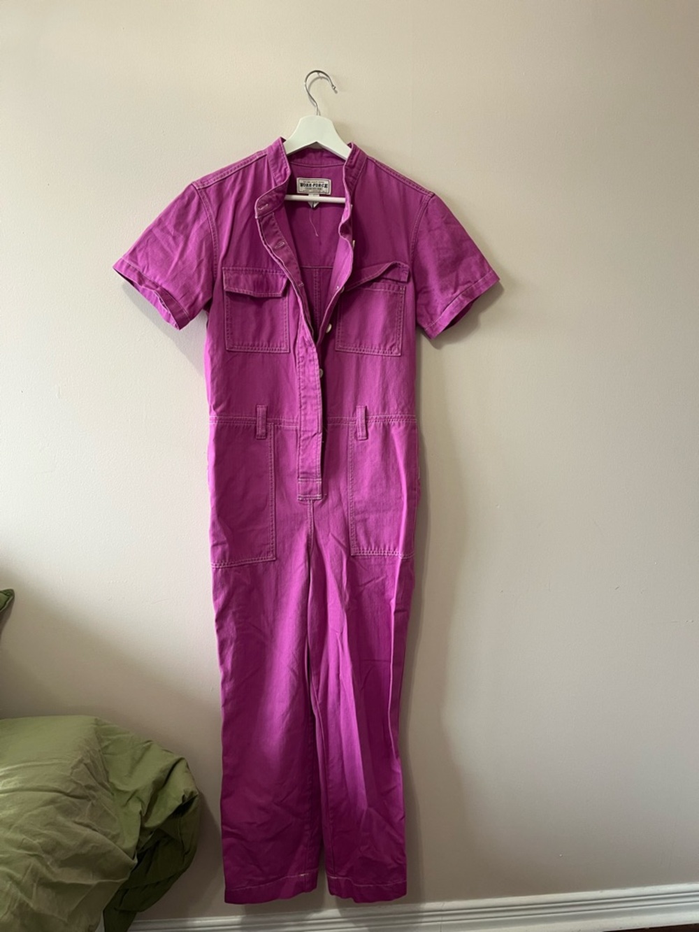 GAP Short-Sleeve Utility Jumpsuit in Bright Magenta